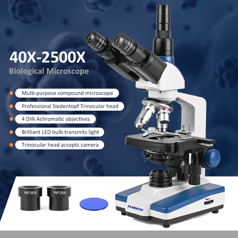 Microscope Compound 40X - مجهر بيولوجي احترافي 40X-2500X مع منصة